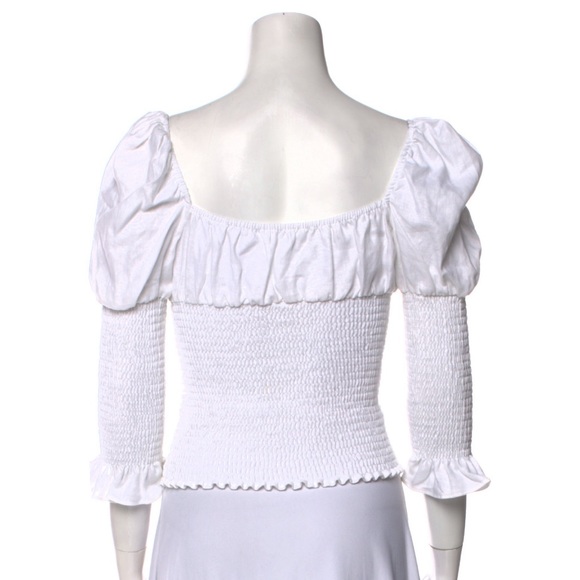 Reformation Haven Linen Smocked 3/4 Sleeve Top, White, Sz Small - Picture 5 of 6